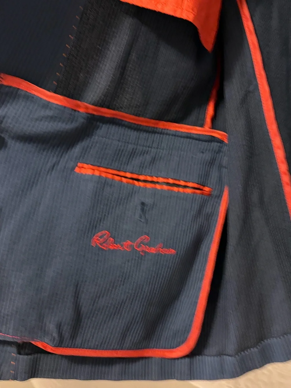 Robert Graham Ribbed Cotton Viscose Sport Coat Navy 2 Btn Elbow Patch Sz 44